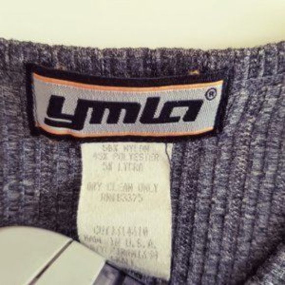 YMLA Ribbed Tunic Top Vintage Embellished V Neck Long Sleeve Gray Black Small - Picture 3 of 8